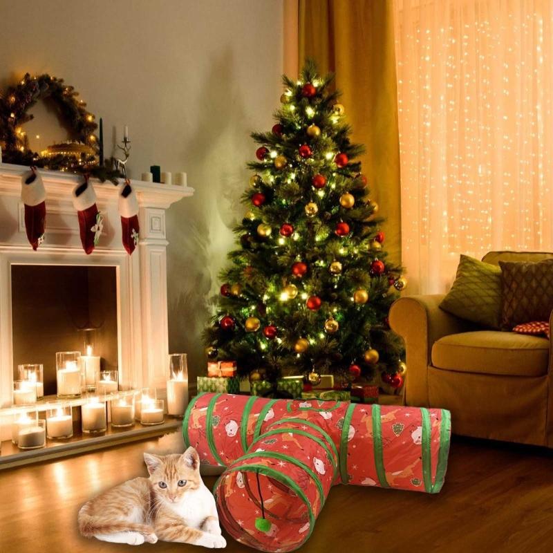 Christmas Cats Play Tunnel Toy Cats Play Tent Hideaways Tube Pet Entertainment Playtent Pet Interaction Tube Playtent Toy
