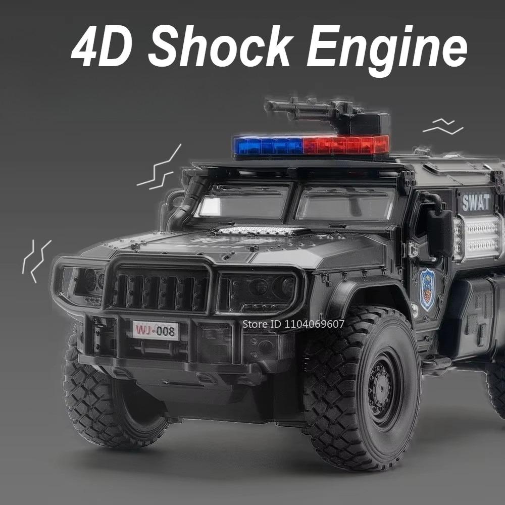1:32 Scale SWAT Armored Police Car Model Toy Metal Diecast Pull Back Shock Absorption Heavy Truck Toys Sound Light Gift for Kids