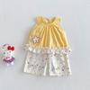 Girls Cherry Star Patch Vest And Polka Dot Pants Set Cute Baby Summer Casual Two Piece Outfit For Kids
