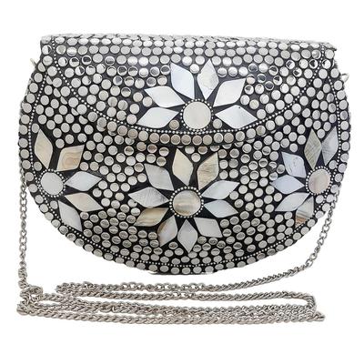 Silbernes Metall Perlenbesetzte Ethnische Geldbörse Mädchen Brauttasche Umhängetasche für Frauen/Mädchen Party Clutch Metall Clutches Vintage Messing