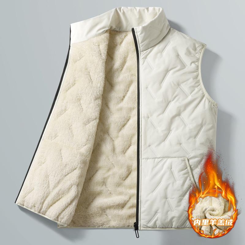 Lamb Wool Cotton Vest Men's Autumn and Winter Stand-up Collar Large Size Velvet Thickened Vest Middle-aged and Elderly Warm Vest Jacket