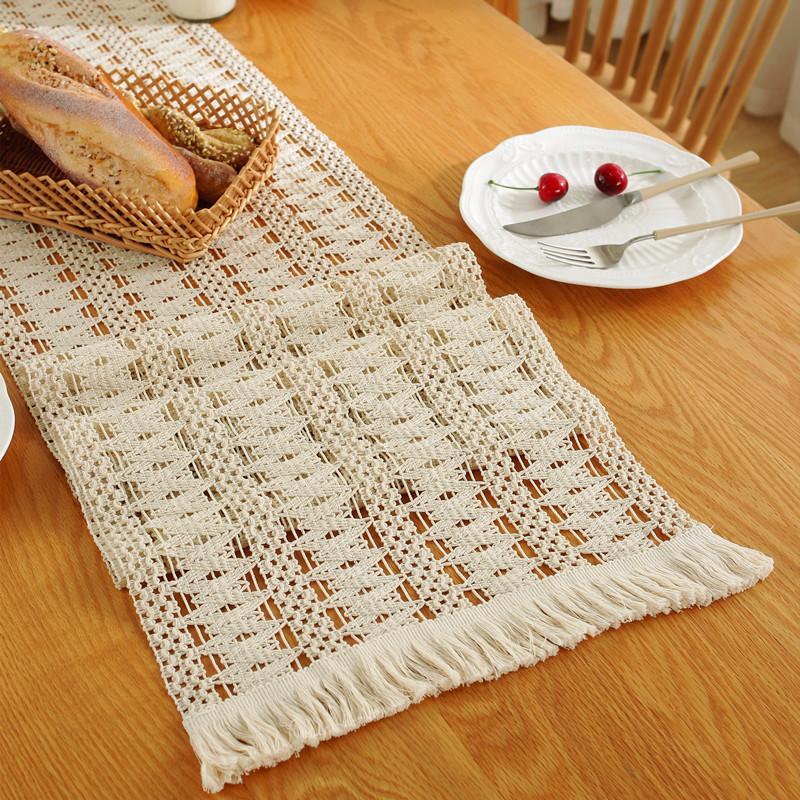 

Cotton Thread American Pastoral Woven Hollow Fringed Dining Table Cloth Tassel Table Flag Bucket Cabinet Side Cabinet Cover Towel 30x120