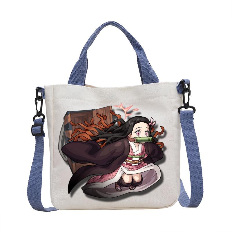 Anime Demon Slayer Canvas Crossbody Bag Cartoon Figures Print Shoulder Bags Fashion Minimalist Commuting Storage Handbag Gifts