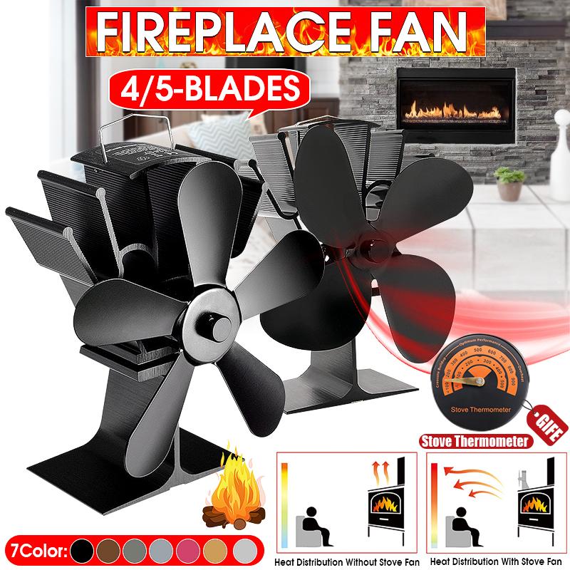 Heat Powered Komin Wood Burner Eco Fan Black Stove Fan 4 Blade Fireplace Fan Friendly Quiet Home Efficient Heat Distribution