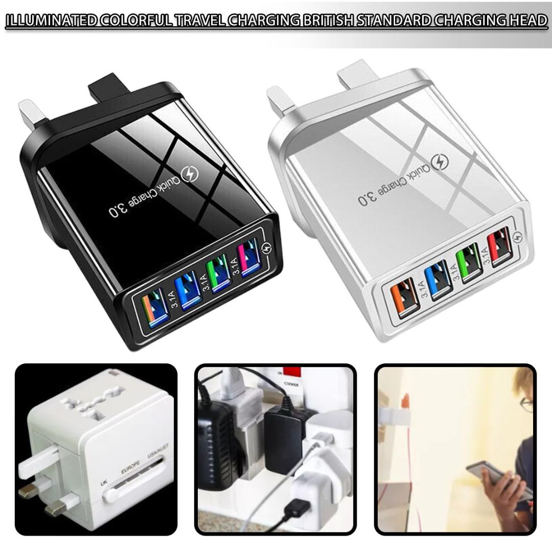 

PDTO Новое 4-портовое быстрое зарядное устройство QC3.0 USB-концентратор Сетевое зарядное устройство Британский адаптер