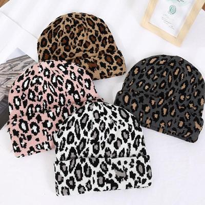 New Unisex Leopard Jacquard Beanies Trendy Autumn Winter Thicken Warm Hat Hip Hop Vintage Knit Hats for Women Men