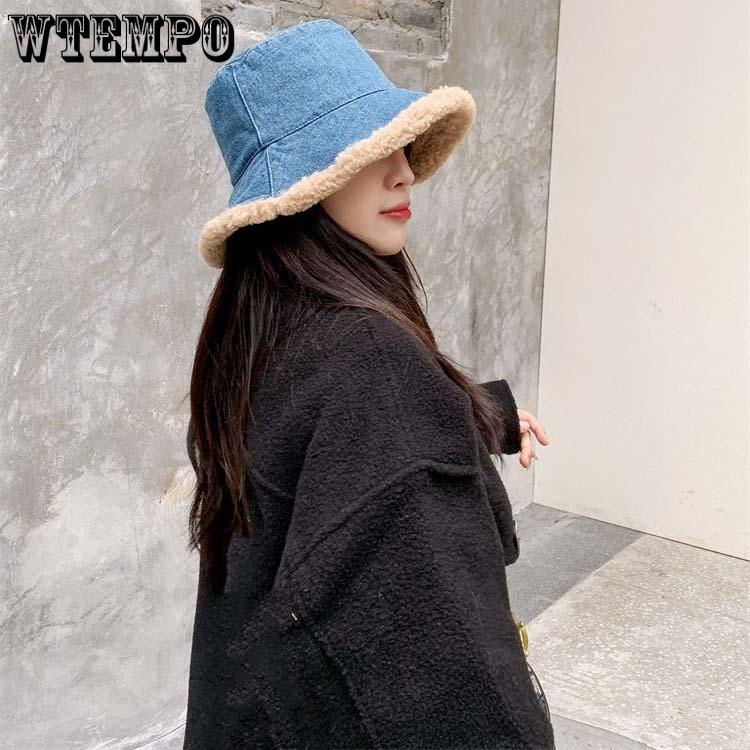 WTEMPO Retro Elegant Warm Thickened Soft Solid Color Windproof Cold-proof Hats Women's Autumn Winter Casual Versatile Plush Denim Hats