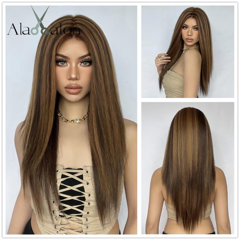 ALAN EATON Lace Front Wigs Long Straight Hair Dark Brown Wig Daily Use Party Wig for White Women Heat Resistant