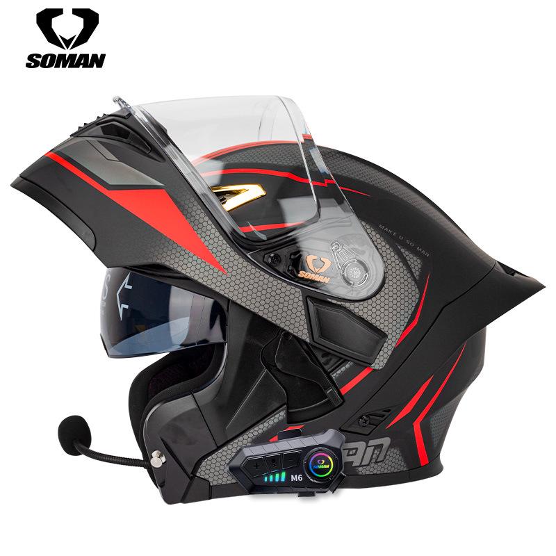 Casco de motocicleta abatible con Bluetooth y doble lente 3C Dot con auriculares M6 para todas las estaciones