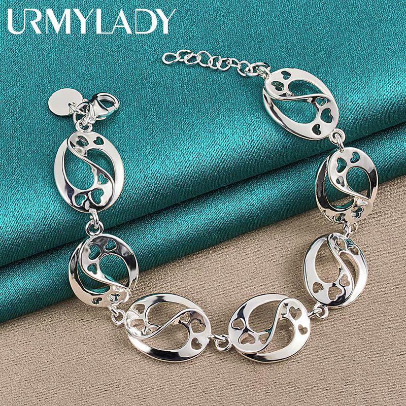 925 Sterling Silver Round Chain Bracelet For Women Wedding Engagement Party Fashion Jewelry