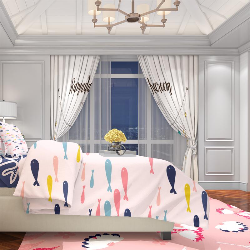 2PCS- Islamic Muslim Party Curtain for Eid al-Fitr Moon Deluxe Curtain for Living Room Bedroom Decoration