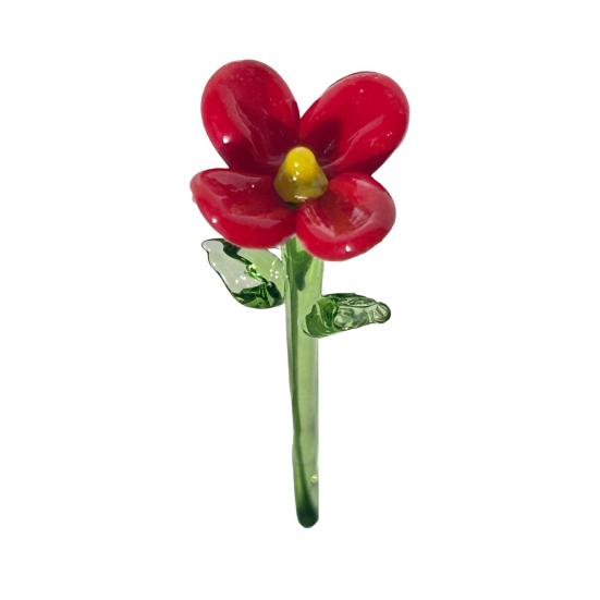 Hand Blown Mini Glass Flower Figurine Collectible Miniature Faux Crystal Flower Ornaments for Mothers Day Birthday Table Centerpiece DIY Craft