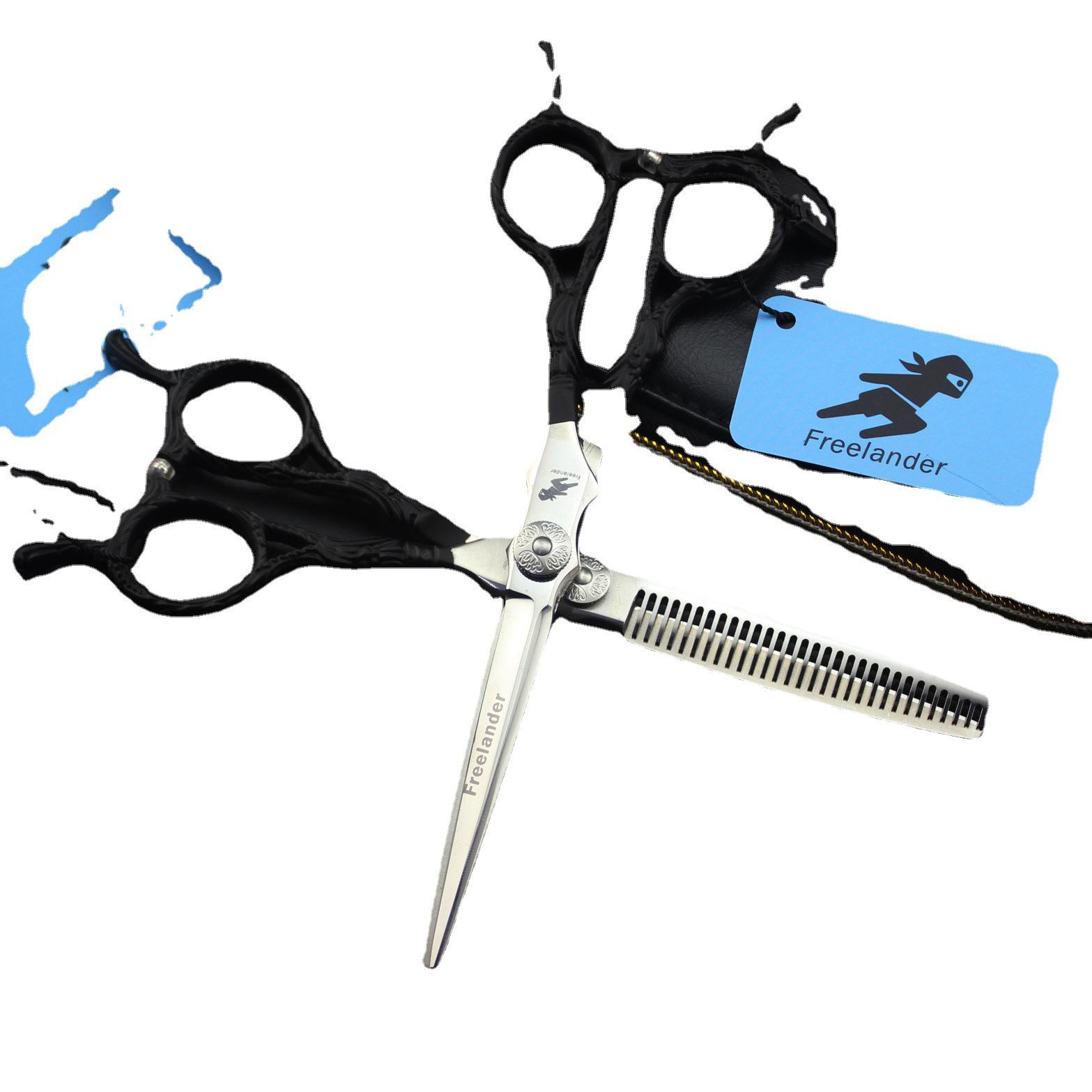 6.0 Black Handle Hairdressing Scissors: Straight, Thinning, and Bang Shears. 6.0 inch Straight Scissors