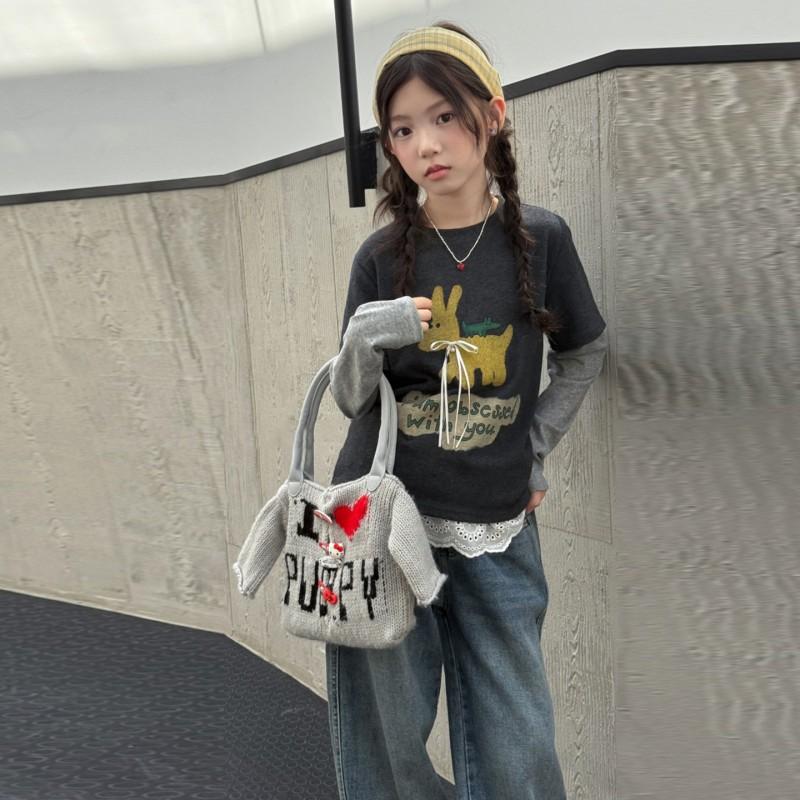 Girl Base Layer Shirt Spliced Fake 2-Piece Long Sleeve T-Shirt Slim Fit Stretch Inner Top Kids