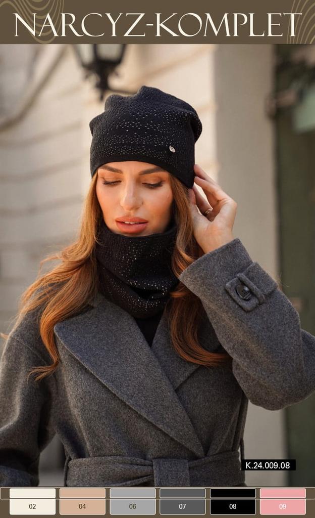 Winter Set Hat with Snood Color Black Cameo-Narcissus