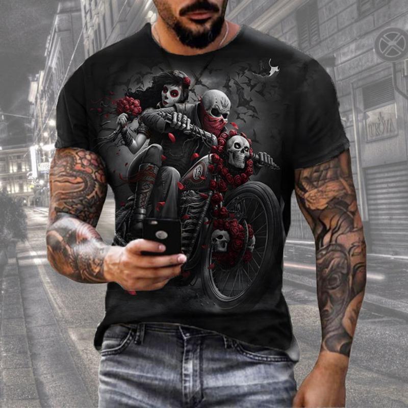 Summer Skull 3d Printed Men's New T-shirt Street Death Fashion Top Super Cool Hip Hop Rock Top Eye-catching Men Short Sleeves