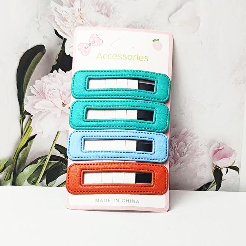 Square Leather Hairpin for Girls - Trendy Student Fashion Clip for Side Bangs and Back of Head