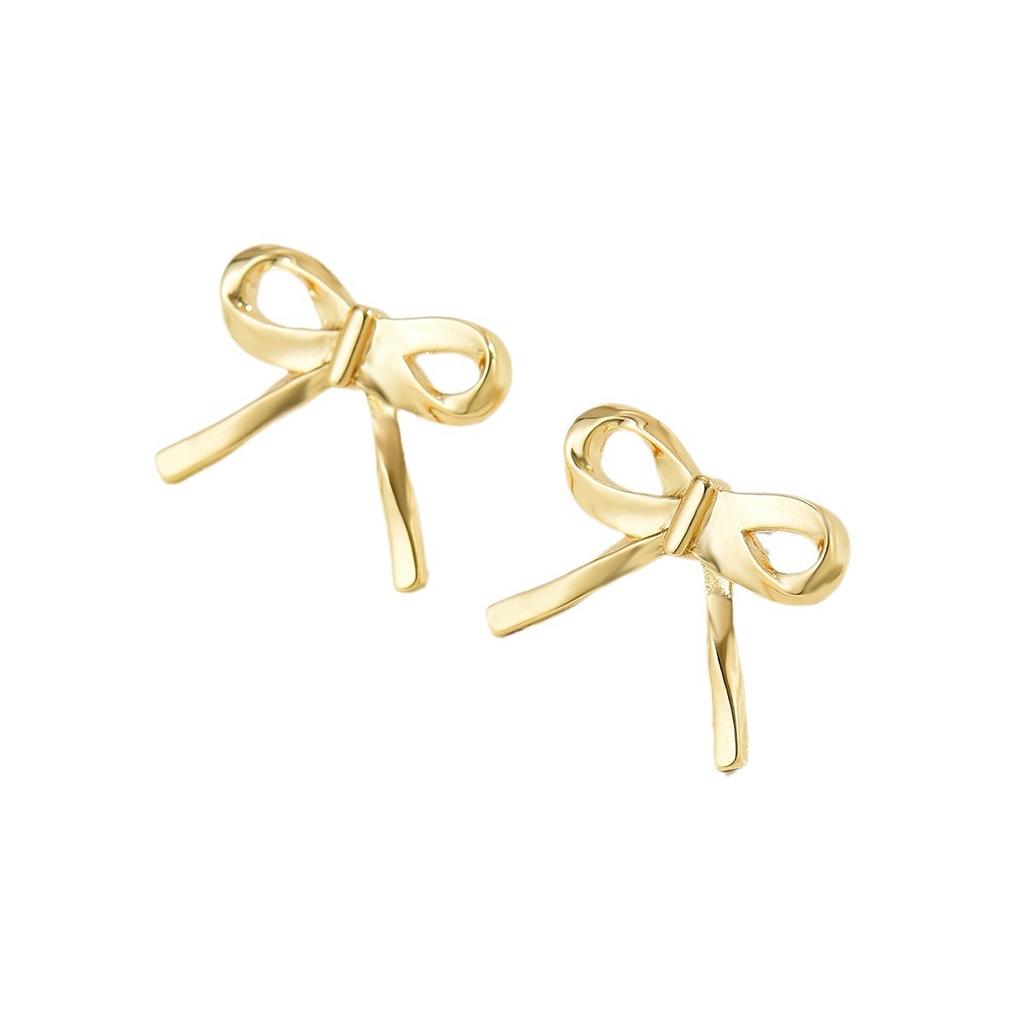 Factory Fashion Niche Design Sense Bow Metal Stud Earrings Women's Simple Fashion Versatile Personality Earrings Earrings