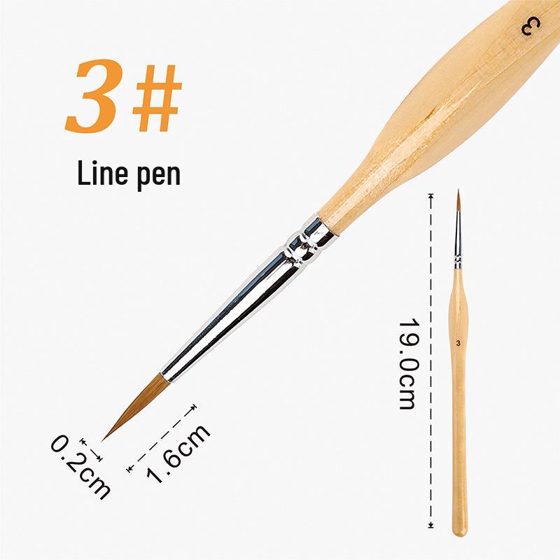 Wolf Hair Fine Line Brush - Black Triangular Birch Handle for Nail Art and Watercolor Detailing
