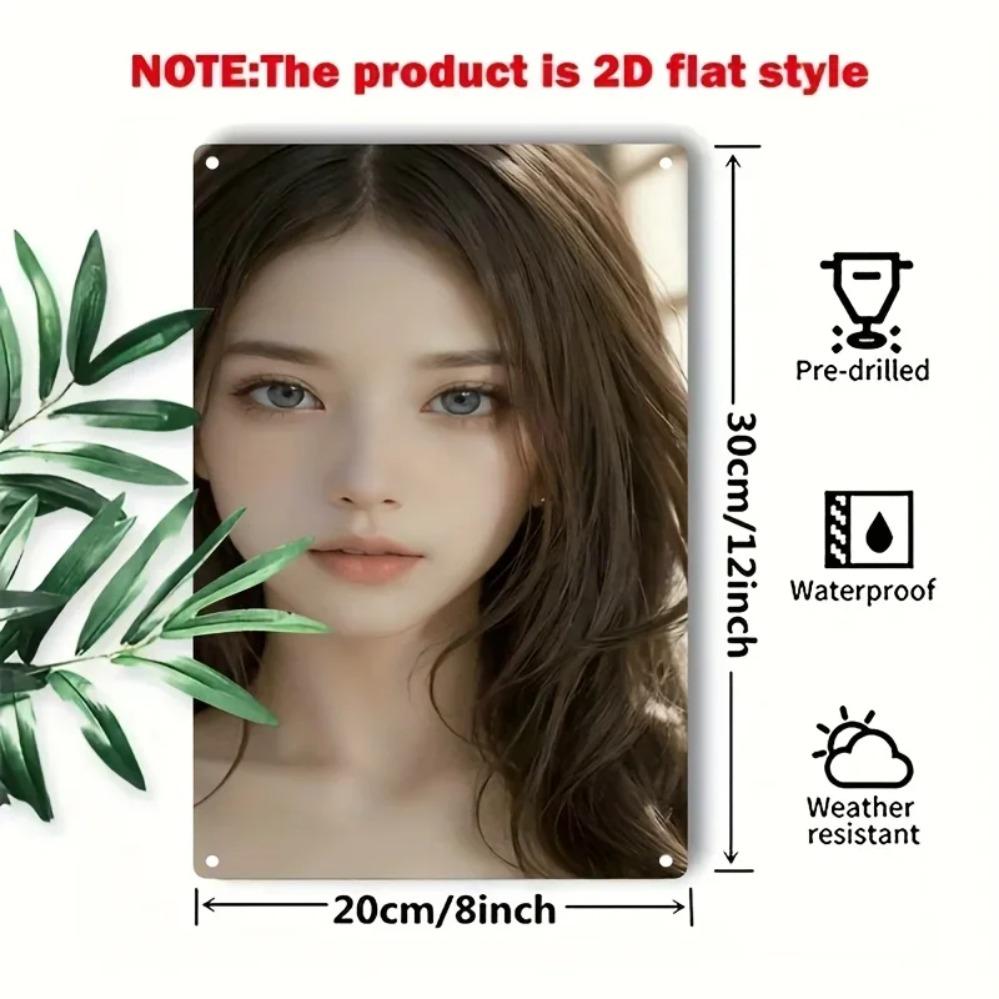 Korean Art Metal Sign - Asian Woman Face Portrait Iron Wall Decor for Home Bar Cafe, Durable 2D Flat Poster