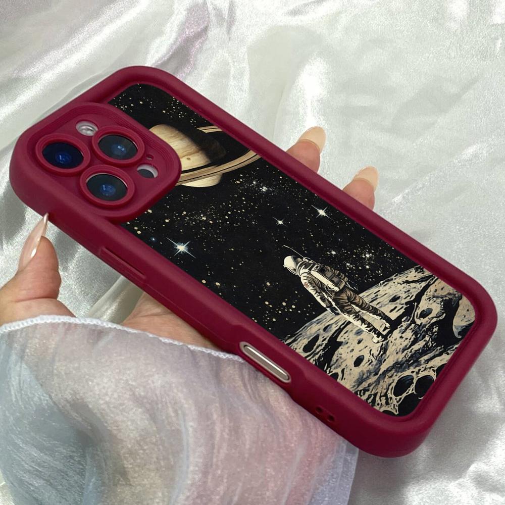JT35 Astronaut Gazing at Saturn Phone for iPhone 17 16 Pro Max Samsung S26 S25 Ultra A17 A16 A07 Xiaomi 15T Redmi Note 14 Pro Plus Soft TPU Case Cover