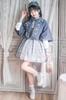 JIURUN Lolita Langarm Lolita Plus Mori Niedlich JK Uniform Cosplay Schule Anime Süß Locker Perfekt für Kirschblüten Traumhaft Niedlich Grau Krawatte Umhang Hut