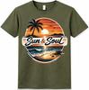 Beach Sunset Palm Tree T Shirt Tropical Summer Sun Soul Graphic Tee Top