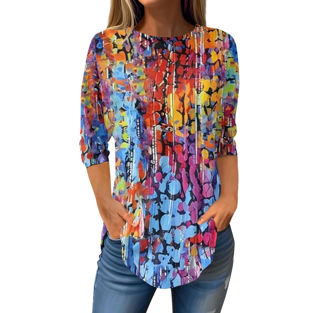 Damen-T-Shirts, 3/4-Ärmel, einfarbig, Pullover, Sommer, Frühling, Tops, Blusen