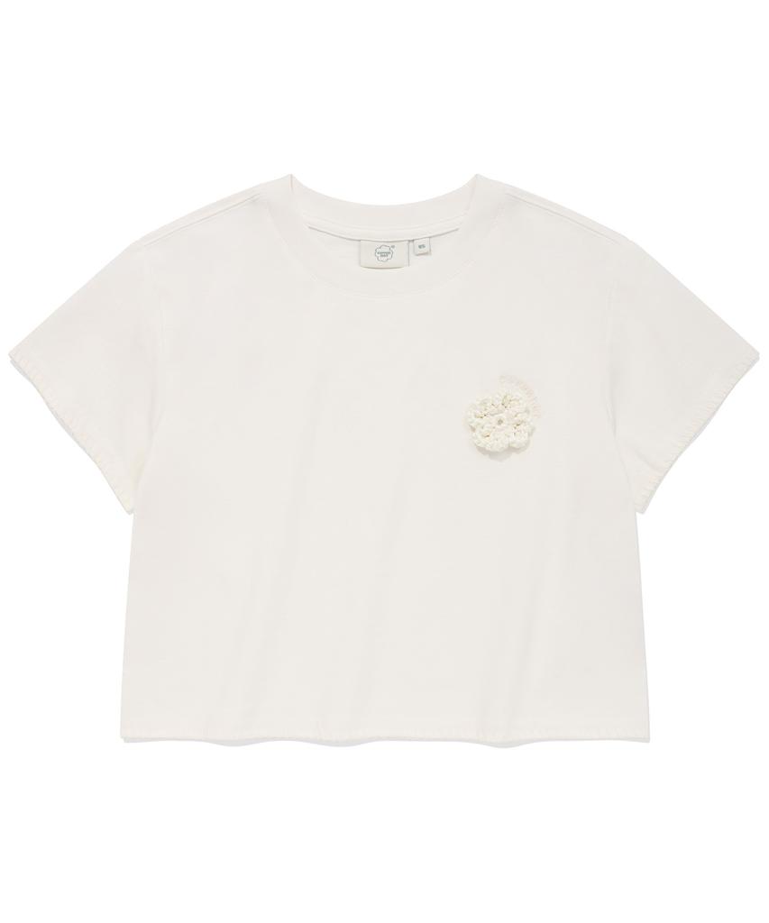 COVERNAT WOMAN Crop Oversized Corsage T-Shirt White