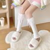 Elegant Ribbed Knit Stretch Leg Warmers Boot Cuffs Ruffled Lace Trim Bowknot Leg Cover Over Calf Long Socks for Women