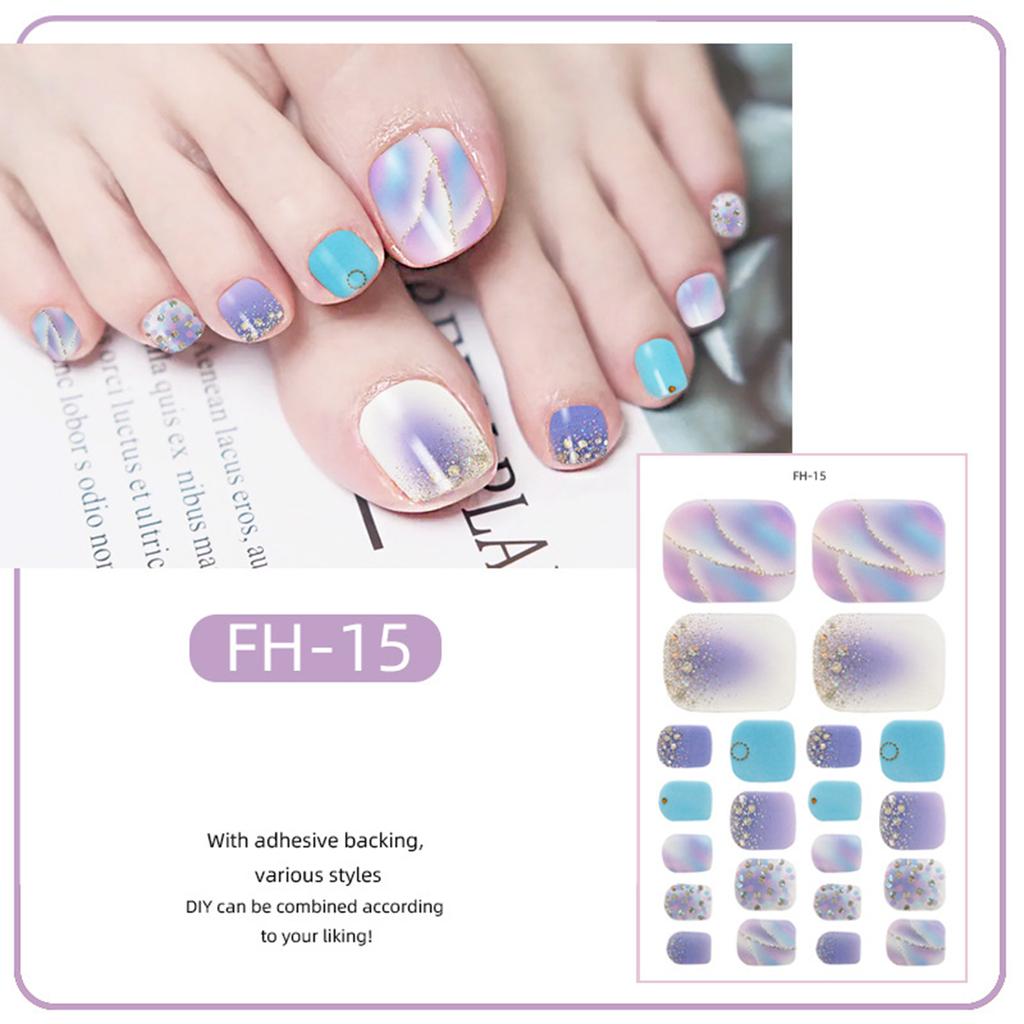 22 Sheets DIY Foot Nail Stickers Full Toe Nail Wraps for Women Girl Stickers 3D Self-Adhesive Glitter Toe Nail Sticker