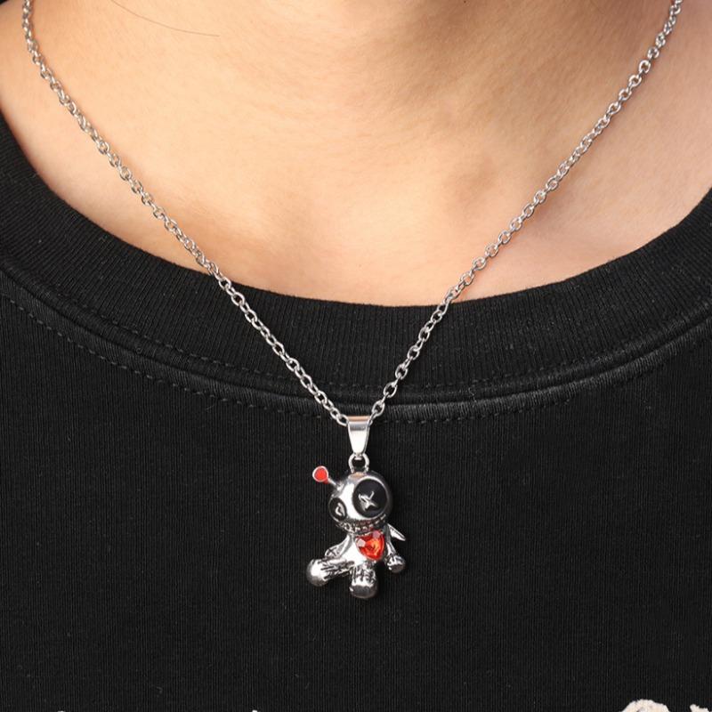 Halloween Gothic Curse Doll Necklace Cartoon Dark Style Terror Doll Silvery Necklace Create Festival Horror Atmosphere Jewelry