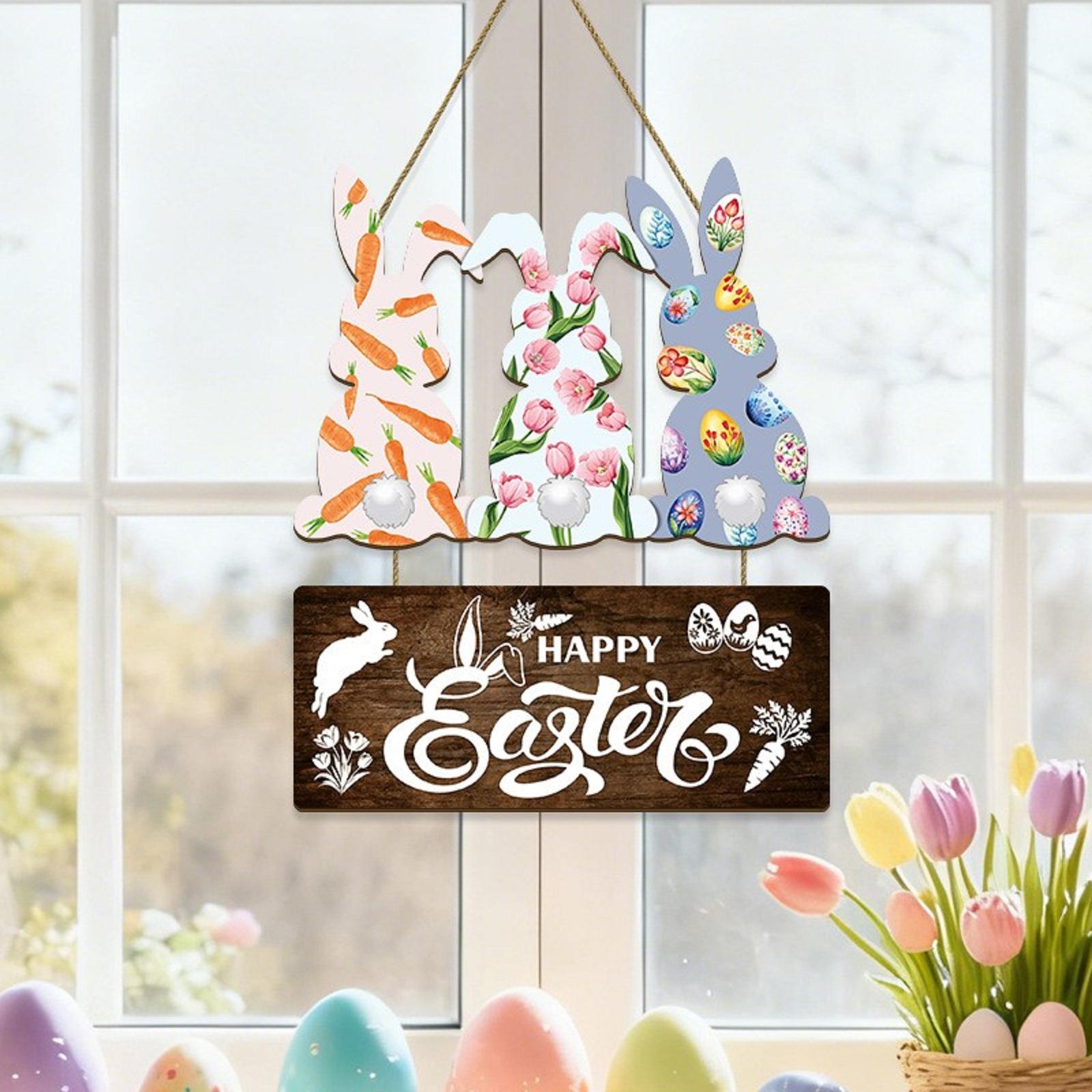 Пасхальная деревянная подвеска Домашнее украшение Пасхальное яйцо Деревянная табличка Подвесное украшение Морковь Дверная табличка One Size