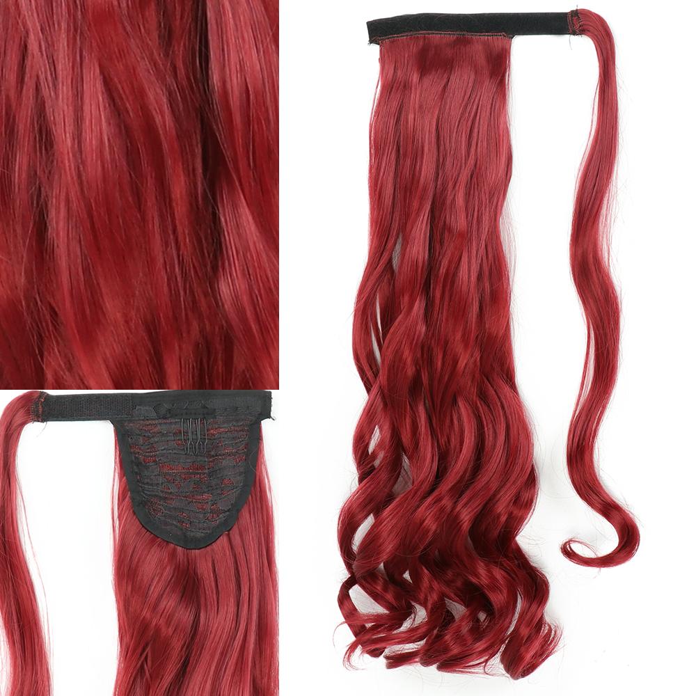 Synthetic 22 Inches Long Wavy Wrap Around Clips In Ponytail Hair Extension Blonde Black Natural Hair Piece KTB