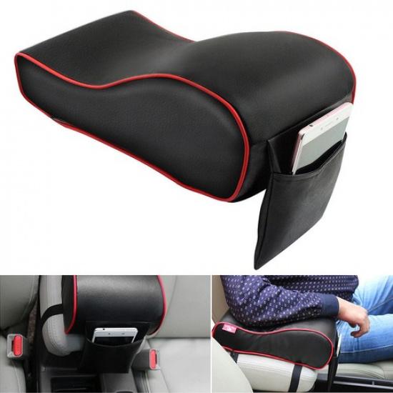 Black&red Car SUV Armrest Box Mats Console Pad Liner Cushion Cover PU Leather