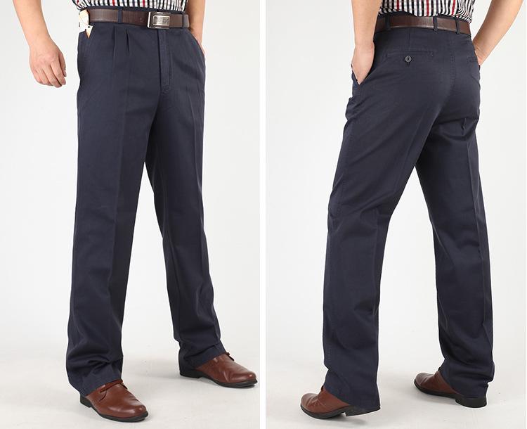 Men’s High Waist Cotton Pleated Loose-Fit Pants for Spring & Autumn
