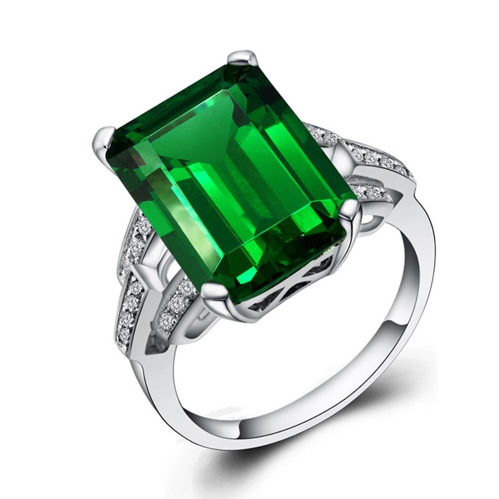 925 Silver Plated Teal Colored Emerald Ring for Women Square Cut Gemstone 18K Gold Finish Jewelry no. 6