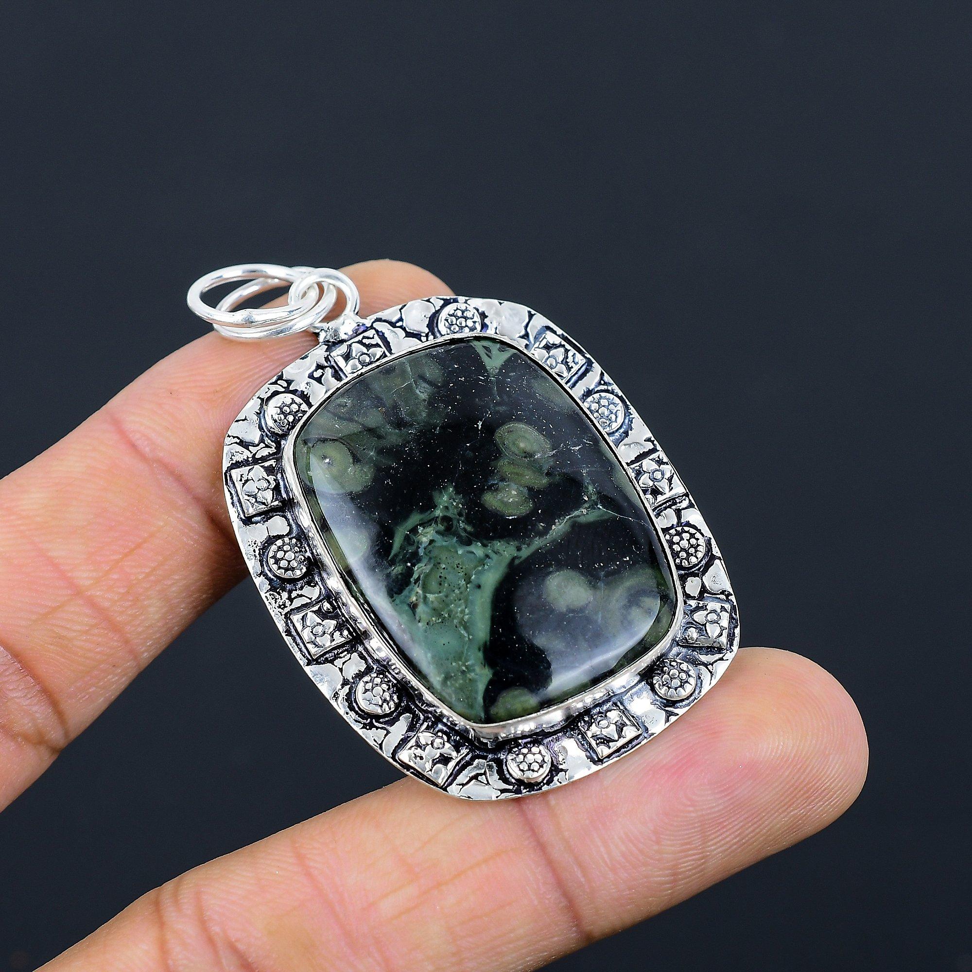 

Daughters Day Sale Kambaba Jasper Gemstone 925 Silver Sister Bezel Boho Pendant