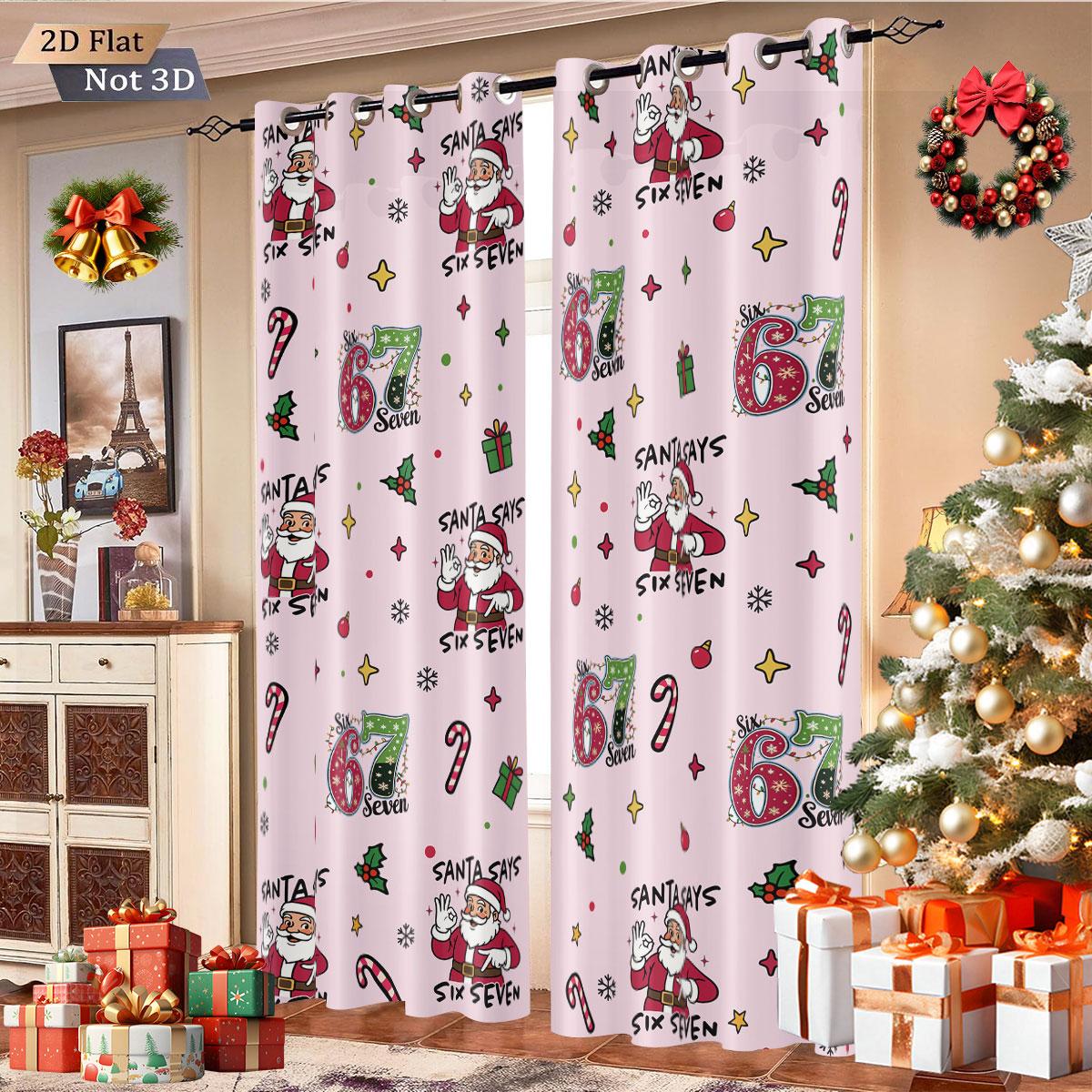

Set Of 2 Pink Christmas Element Print Perforated Curtains Various Sizes Living Rooms Bedrooms Insulation Decoration Curtain Blackout For Sitting Room W100*H70(CM)-Rod Pocket&1PCS