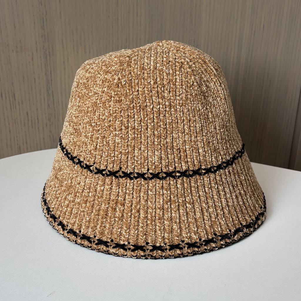 Plain and Versatile Bucket Hat Women's Autumn and Winter New Outdoor Warm Show Face Small Big Head Circumference Knitted Bucket Hat