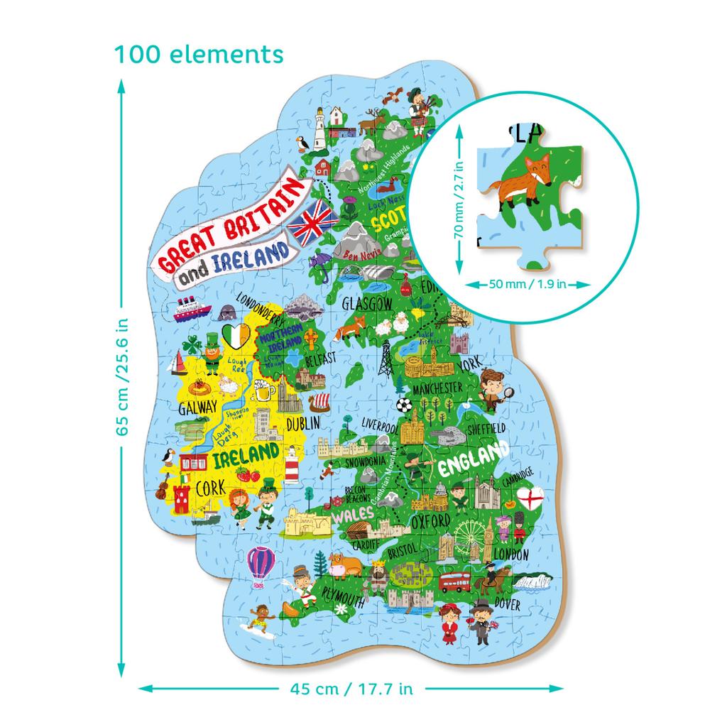 Puzzle "Mapa Wielkiej Brytanii I Irlandii" 100 Elementów Układanka Zestaw 301160
