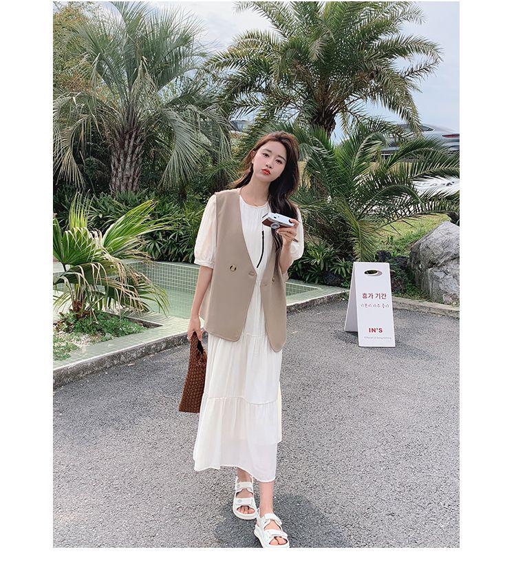 Elegant Summer 2026 White Pleated Retro Vest & Dress Set for Women