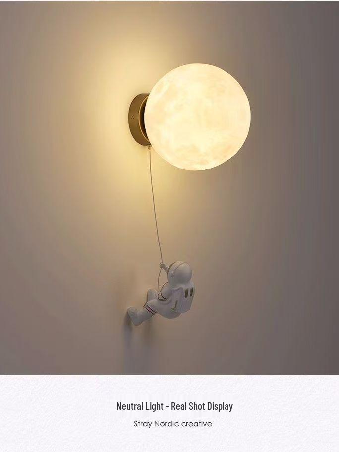 Nordic Modern Children's Astronaut Moon Wall Lamp - Minimalist Cartoon Bedroom Bedside Light