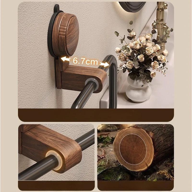 Suction Cup Walnut Towel Rack Medieval Style Punch-Free Wall-Mounted Bathroom Towel Ring Bathroom Towel Hanging Rack
