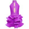 Girls Sparkly Rhinestone Latin Dance Dress Sleeveless Backless Design with Flowy Tiered Skirt for Competition