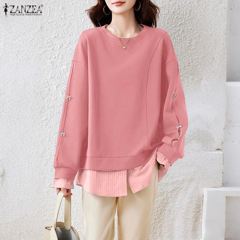 ZANZEA Women Round Neck Loose Casual Long Sleeve Pullover Tops Autumn