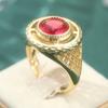 Anello da Donna Vintage Intarsiato con Zirconia Rossa Colore Oro Etnico Intaglio a Mano Traforato Gioielli Quotidiani da Festa Regalo di Anniversario
