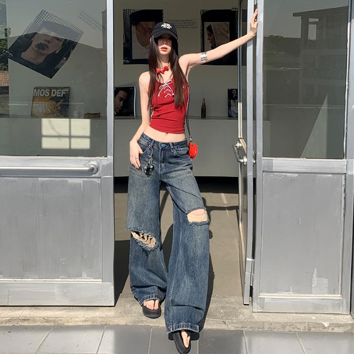 

25-й наряд дня: Новые весенние рваные джинсы широкого кроя с высокой посадкой в стиле ретро, уличные, свободные M