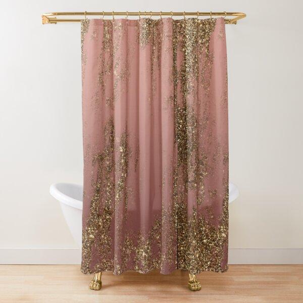 Gold Glitter Glam Shower Curtain,Golden Sparkling Shiny Art Bath Curtain,Polyester Washable Bathroom Curtains Set With Hooks