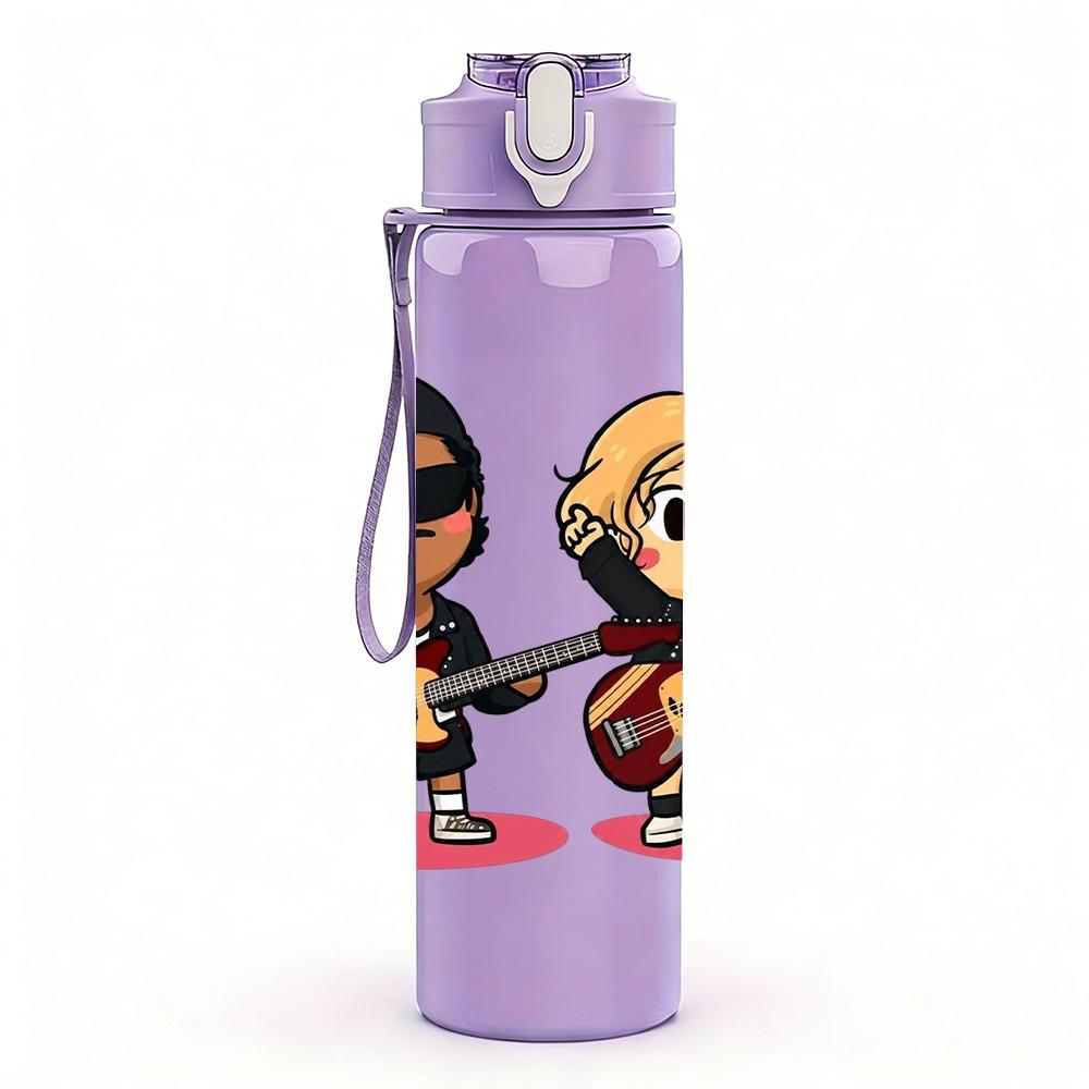 1PC Retro Anime Boy Character 750ml Color Plastic Sports Water Bottle Leakproof Flip Straw Lid Suitable for Sports Office Home Use